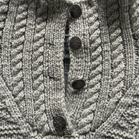 Ralph Lauren Hand Knit 100% Wool Fisherman Sweater Aran Knit Grey Petit Medium - Picture 6 of 11